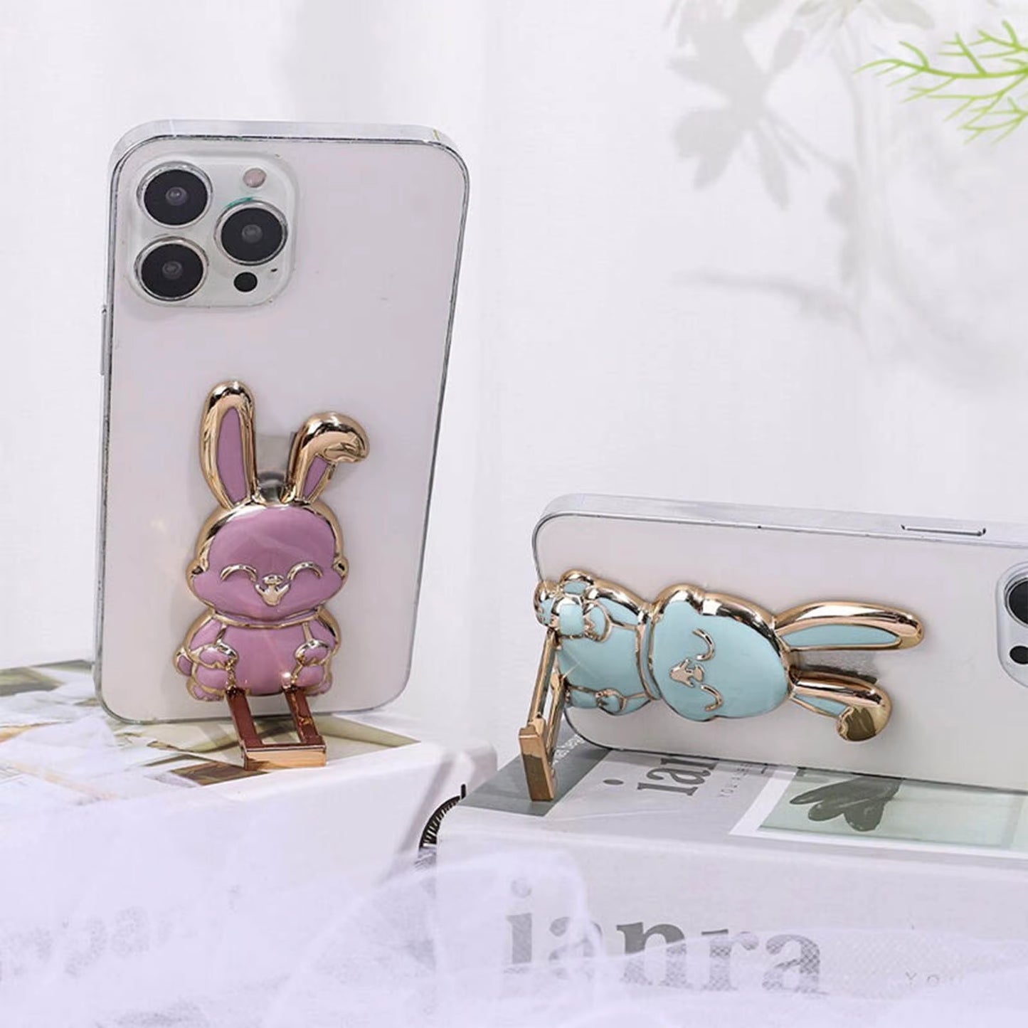 Foldable Bunny Phone Stand Portable Holder for All Mobile Phones Cute Desk Accessories Office Home Decor